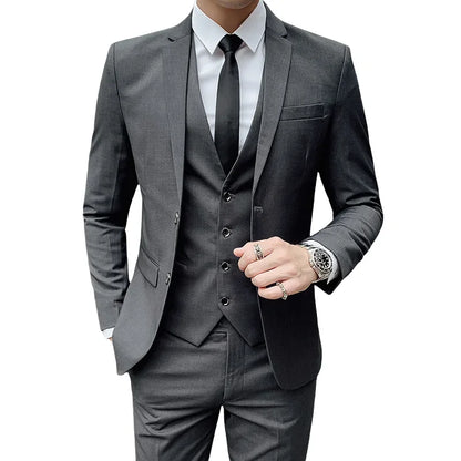 Suit (Blazer+ Vest + Pants) Men's Business Gentleman Fashion Slim Work Solid Color Plus Size Fair Dress Wedding Best Man Suit