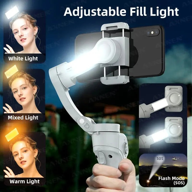 HQ6 3-Axis Gimbal Handheld Stabilizer for Cellphone, with Fill Light, Face Tracking, for Android iPhone Anti Shake Video Record