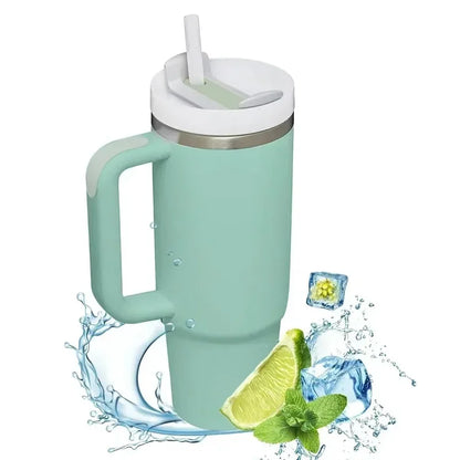 40oz Insulated Tumbler with Handle Straw Stainless Steel Water Bottle Vacuum Water Cold Warm Thermos Cup Coffee Mug Drinkware