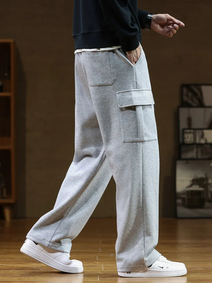 2023 Autumn New Sweatpants Men Multi-Pockets Drawstring Cotton Casual Track Pant Male Loose Straight Trousers Large Size 8XL