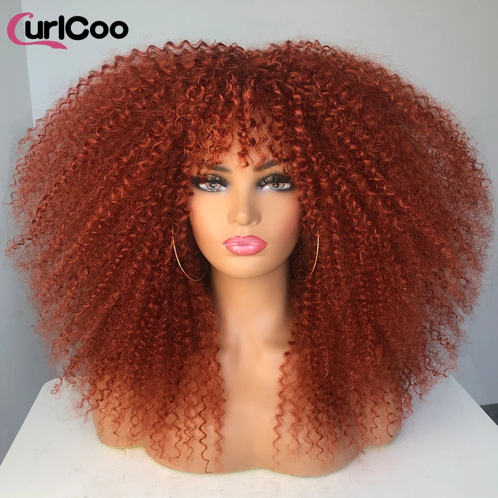 Curly Wig With Bangs Afro Curly Wigs for Black Women Synthetic Fiber Fluffy Long Curly Wig for Daily Party Cosplay