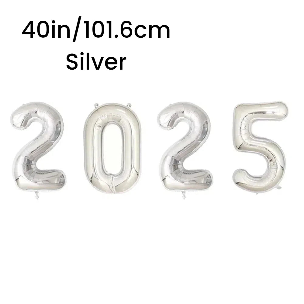 4PCS Happy New Year 2025 Foil Number Balloons Number Balloon Suitable for Birthday Graduation New Year Decoration 2025