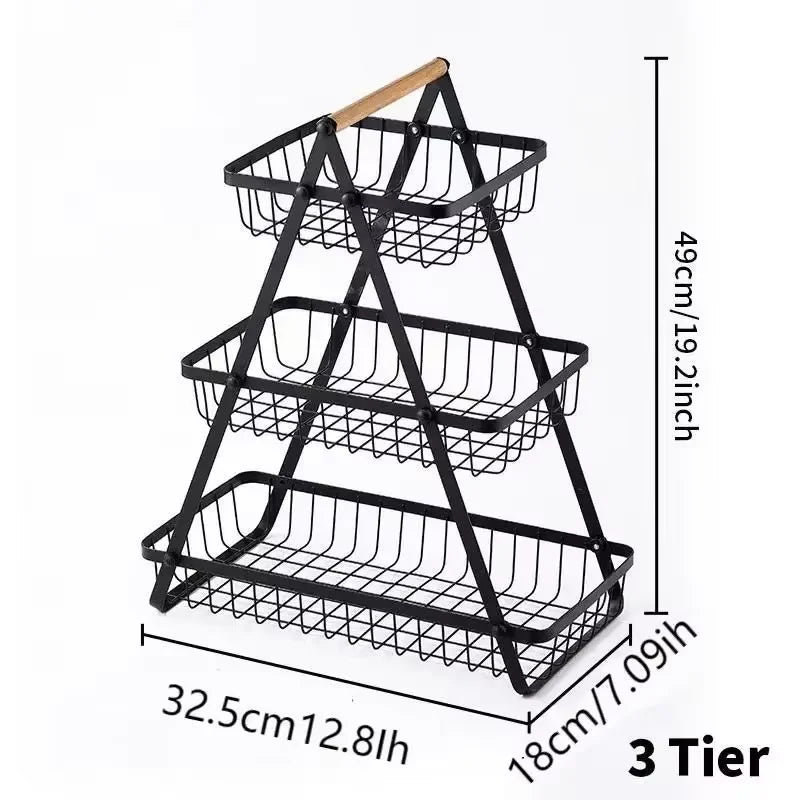 Fruit Basket with Wooden Handles Multifunctional Kitchen Counter Dining Organizer for Fruit Vegetable Bread Storage