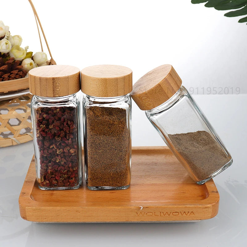 12pcs Glass Spice Jars - 4 oz Glass Spice Jars with Bamboo Lids, Minimalist Farmhouse Spice Labels Stickers, Collapsible Funnel