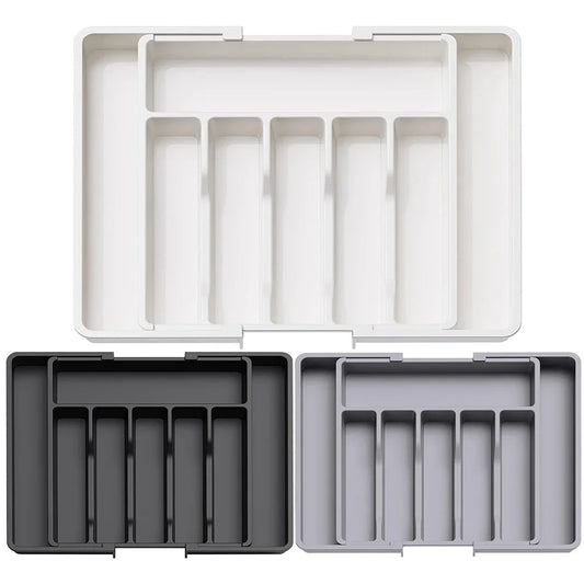 Upgradation Adjustable Flatware Tableware Organizer with Dividers Utensil Holder Plastic Storage Tray for Spoons Forks Knives