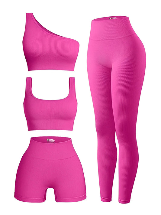 4 Piece Workout Sets For Women Ribbed Leggings Clothes Yoga Sets Active Wear Matching Work Out Sets Gym Pilates Outfits