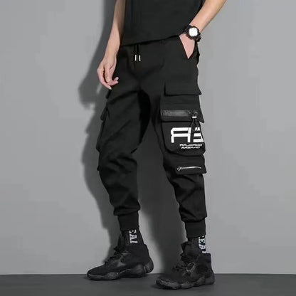 Thin Streetwear Casual Pants Men Ribbons Harem Jogging Pants Male Slim Fit Spring Cargo Pants Multi-Pockets Women Trouser