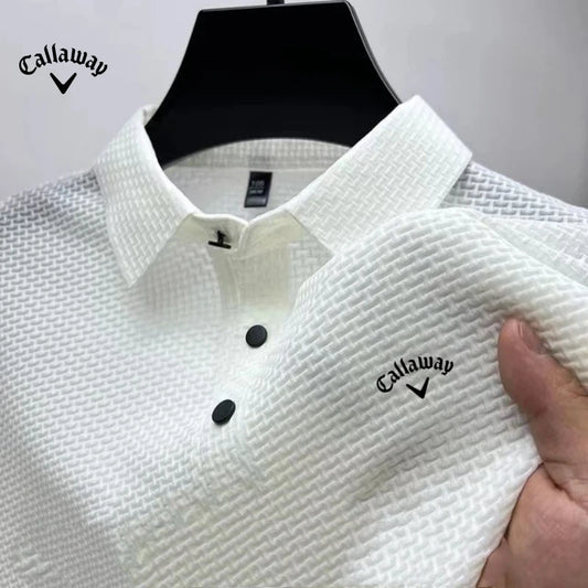 New Summer Men's Embroidered Ice Cool Hollow Silk Lapel Knitted Polo Shirt Luxury Fashion Casual Comfortable Cool T-shirt Top