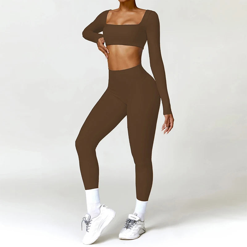 Ensemble de sport de yoga 2 pièces pour femmes, ensemble de gymnastique à séchage rapide, survêtement pour femmes, course à pied, entraînement, chemise de sport à manches longues, vêtements de yoga