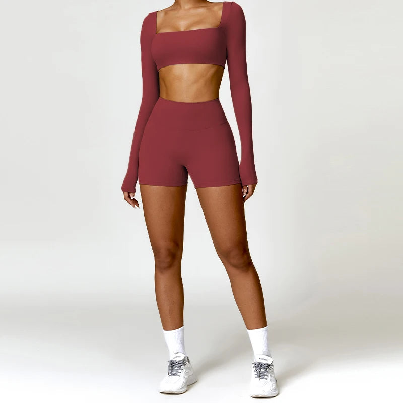 Ensemble de sport de yoga 2 pièces pour femmes, ensemble de gymnastique à séchage rapide, survêtement pour femmes, course à pied, entraînement, chemise de sport à manches longues, vêtements de yoga