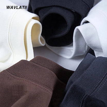 WAVLATII New Men Oversized T shirts Female 260 GSM Casual White Streetwear Tees Black Solid Basic Summer Tops for Young WMT2401