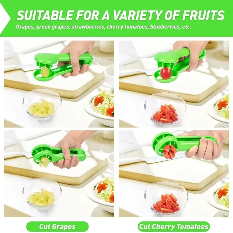 Grape Tomato Cherry Strawberry Cutter, Green Multifunctional Vegetable And Fruit Cutter, No Blade, Creative Kids Supplies