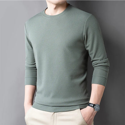 2024 Men's New Waffle Round Neck Long Sleeved T-shirt Summer Comfortable Top