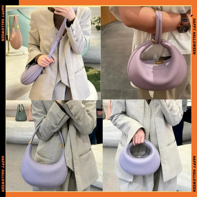 France Female Armpit Dumplings Bag Leather Handbags Crescent Underarm Tote Bag Luxury Designer Messenger Shoulder Bag for Women