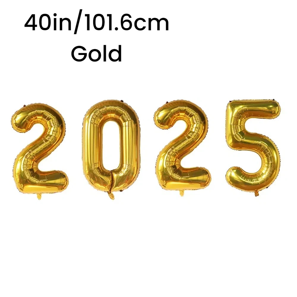 4PCS Happy New Year 2025 Foil Number Balloons Number Balloon Suitable for Birthday Graduation New Year Decoration 2025