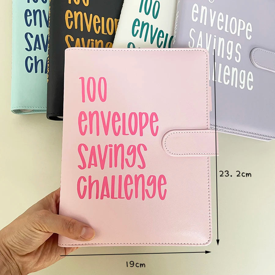 Sharkbang A5 PU 100 Envelope Saving Challenge Book,Binder Collect Book Set,25 Sheets 100 Pockets Number Sleeves, Full Set Holder