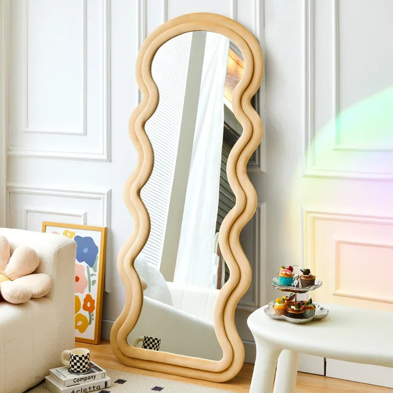 Wavy Floor Mirror Big Full Body Items Irregular Cosmetics Mirror Garden Travel Moon Portable Custom Espelhos Home Decorations