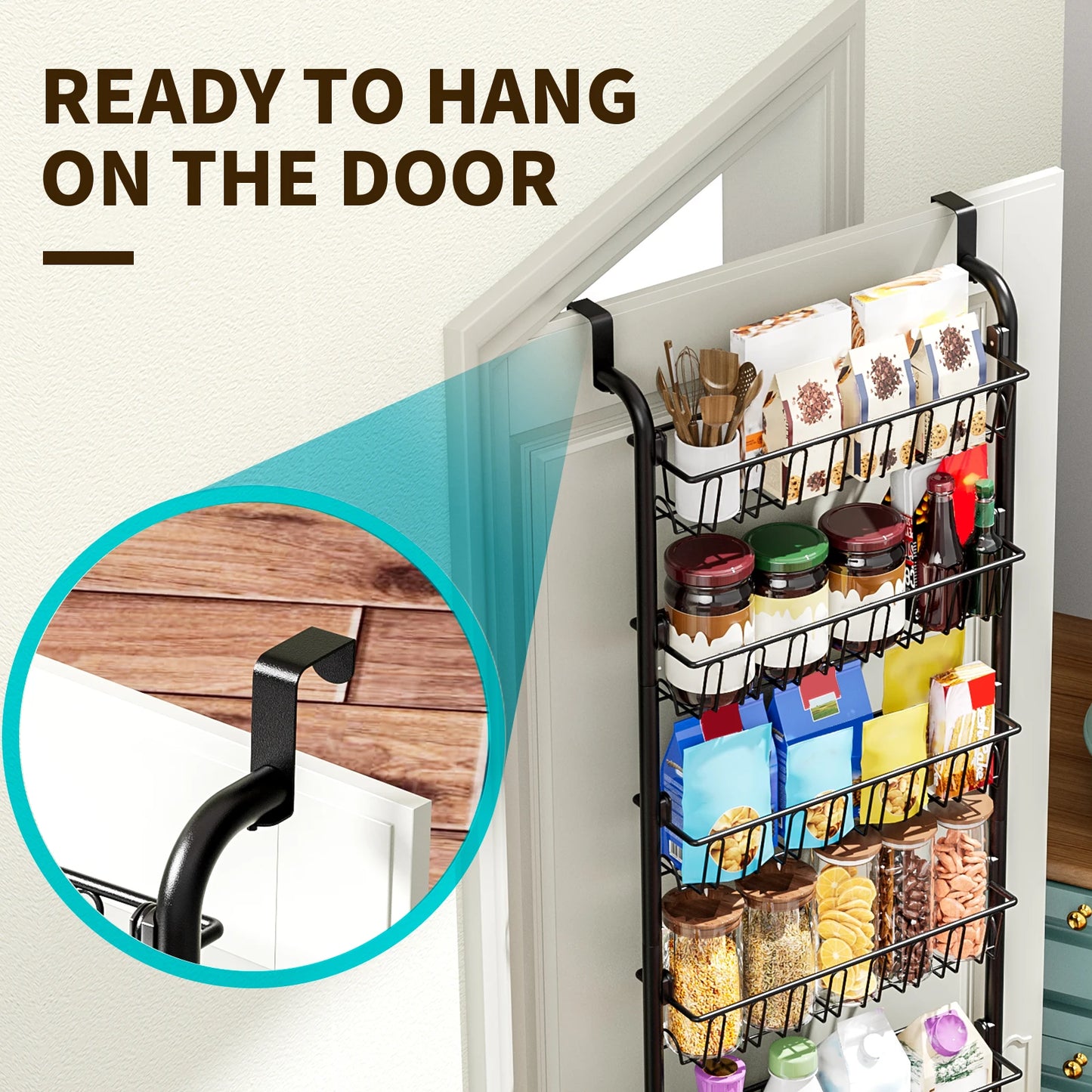 Multi layer Door hanging storage basket Punch free and Space-saving  Ideal for Home oragenizer Black