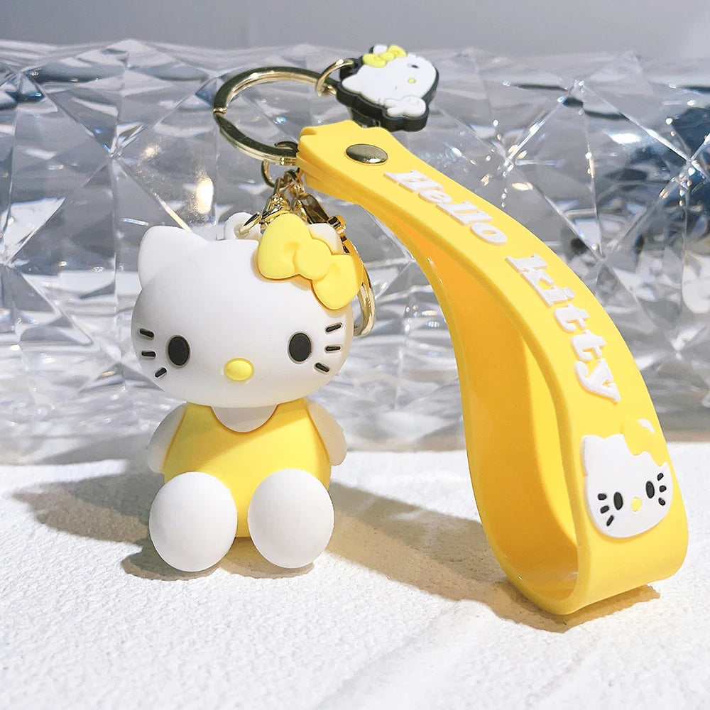 Hello Kitty Keychain Cartoon Doll Jewelry Sanrio Kawaii Kt Pvc Soft Rubber Car Keychain Role Playing Accessories Gift