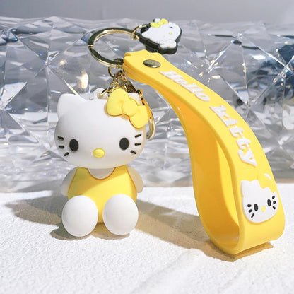 Hello Kitty Keychain Cartoon Doll Jewelry Sanrio Kawaii Kt Pvc Soft Rubber Car Keychain Role Playing Accessories Gift