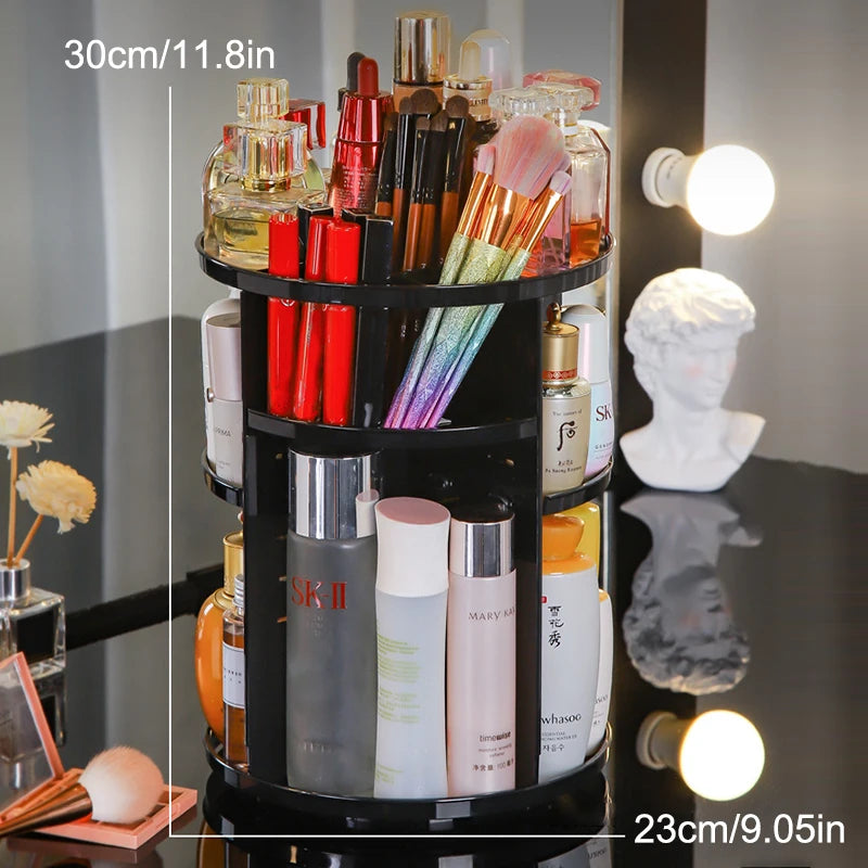 360 Degree Rotating Cosmetic Storage Rack Adjustable Layer Cosmetic Storage Rack With Slot Top Rotating Skincare Device