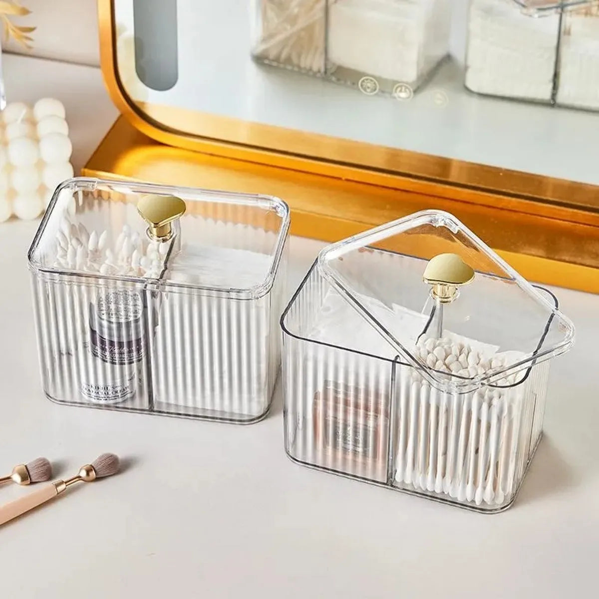 Qtip Holder Dispenser  Clear Bathroom Organizer Jar  Swab/Pad/Ball Holder Container Cosmetics Storage Boxes for Vanity