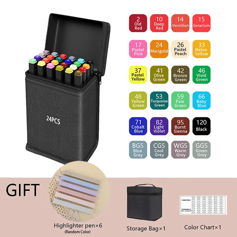 24/36/48/60/80/120/168/262 Colors Dual Tip Permanent Art Sketch Markers for Illustration