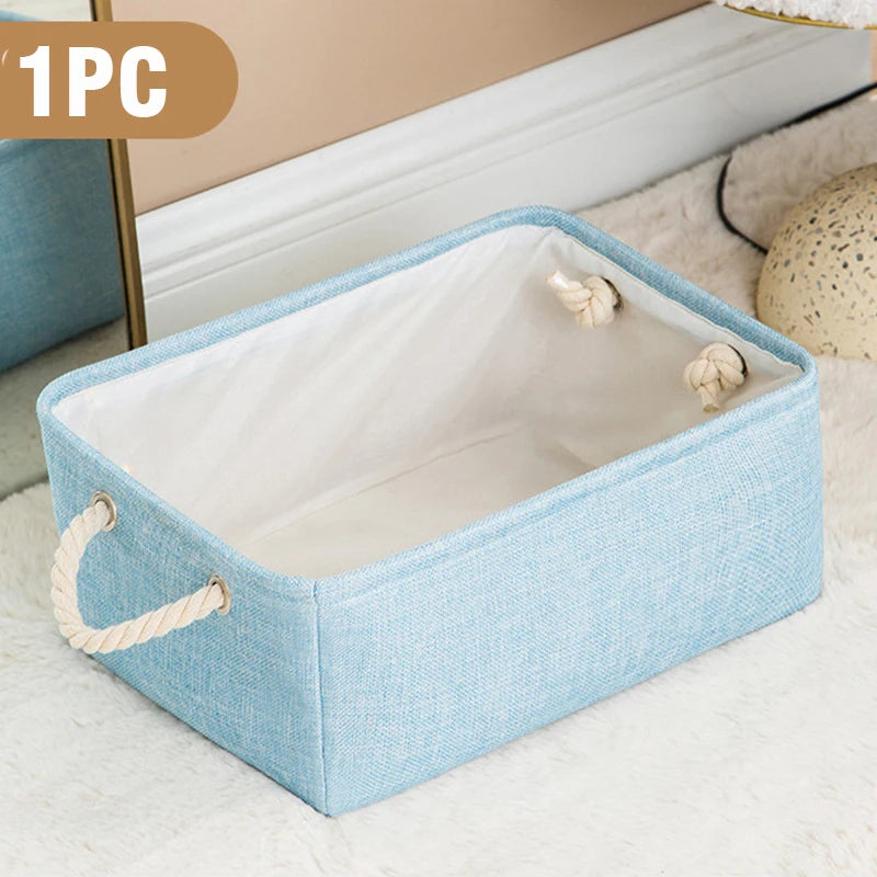 Cotton Linen Folding Strap handle kids toys organizer Clothes and sundries storage box Cabinet storage bag Laundry Basket