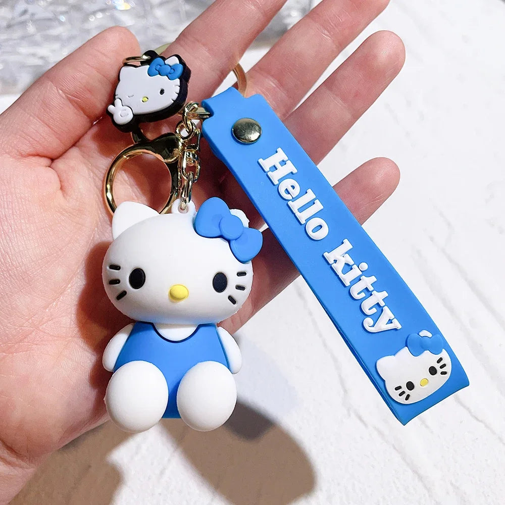 Hello Kitty Keychain Cartoon Doll Jewelry Sanrio Kawaii Kt Pvc Soft Rubber Car Keychain Role Playing Accessories Gift