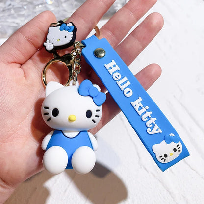 Hello Kitty Keychain Cartoon Doll Jewelry Sanrio Kawaii Kt Pvc Soft Rubber Car Keychain Role Playing Accessories Gift