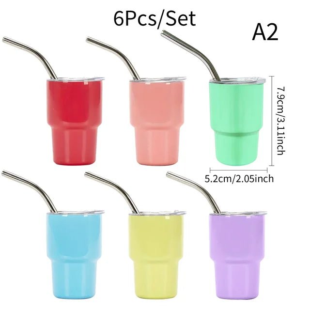 6Pcs/Set Mini Tumbler Shot Glass 3Oz Tumbler Shot Glasses with Lid and Straw Double Wall Vacuum Sealed Stainless Steel Tumbler