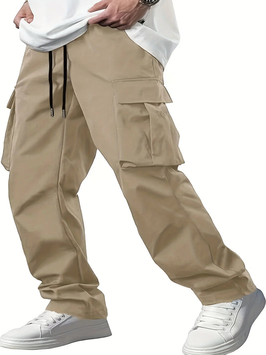 2025new men's workwear pants, European and American men's loose straight casual pants, men's workwear pocket pants