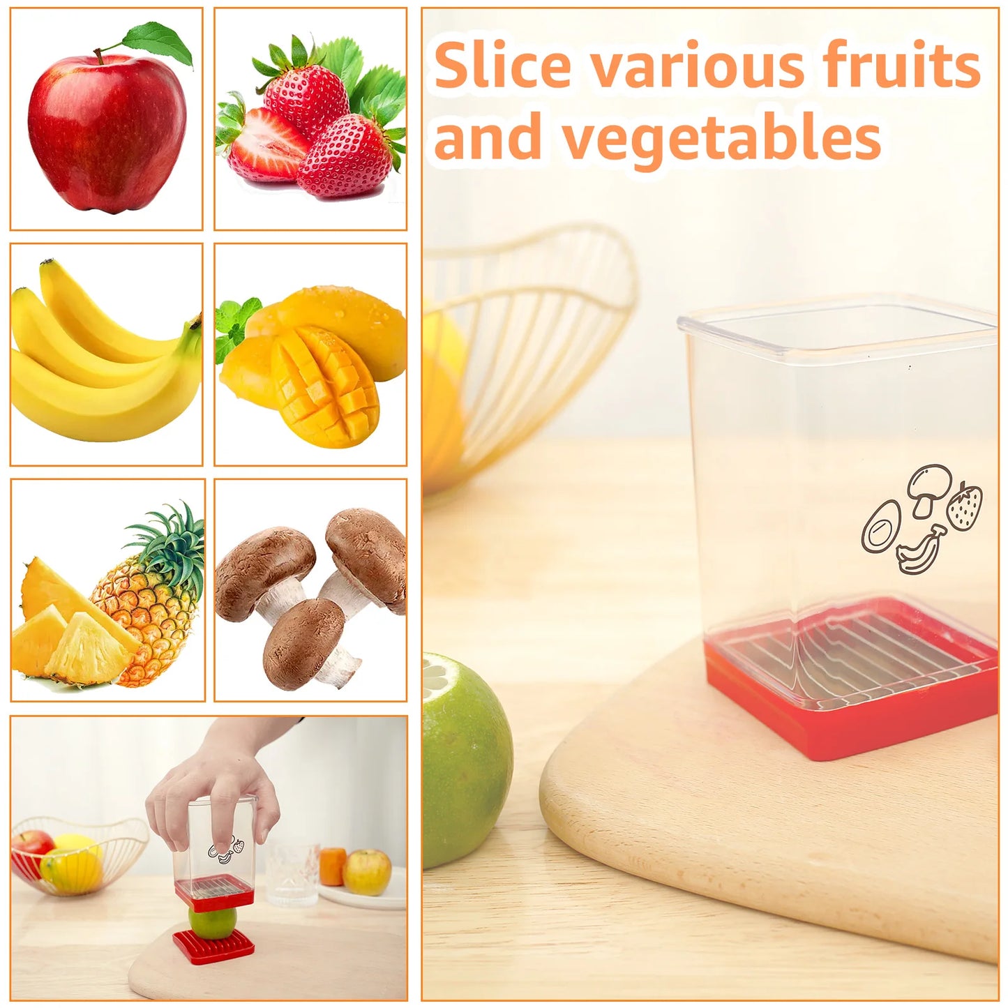 New Fruit Vegetable Speed Slicer with Push Plate Manual Cup Cutter Portable Banana Strawberry Slicing Tool Kitchen Accessories