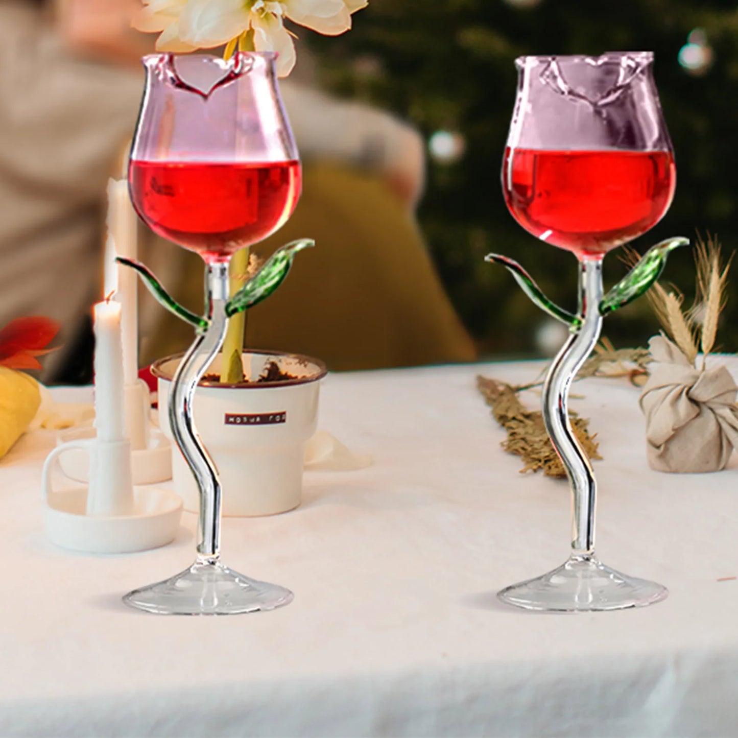 Rose-Shaped Red Wine Glasses Rose Shape Wine Glass With Colored Rose Leaves 150/280ml Rose Shaped Red Wine Goblet Cocktail Cup