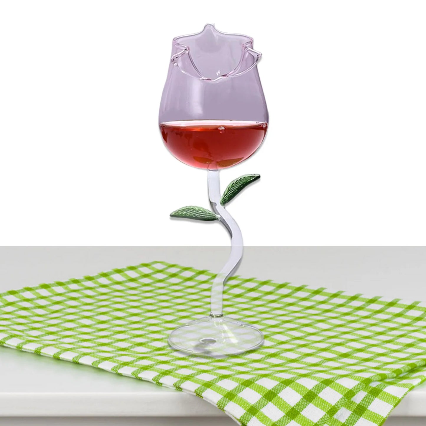 Rose-Shaped Red Wine Glasses Rose Shape Wine Glass With Colored Rose Leaves 150/280ml Rose Shaped Red Wine Goblet Cocktail Cup