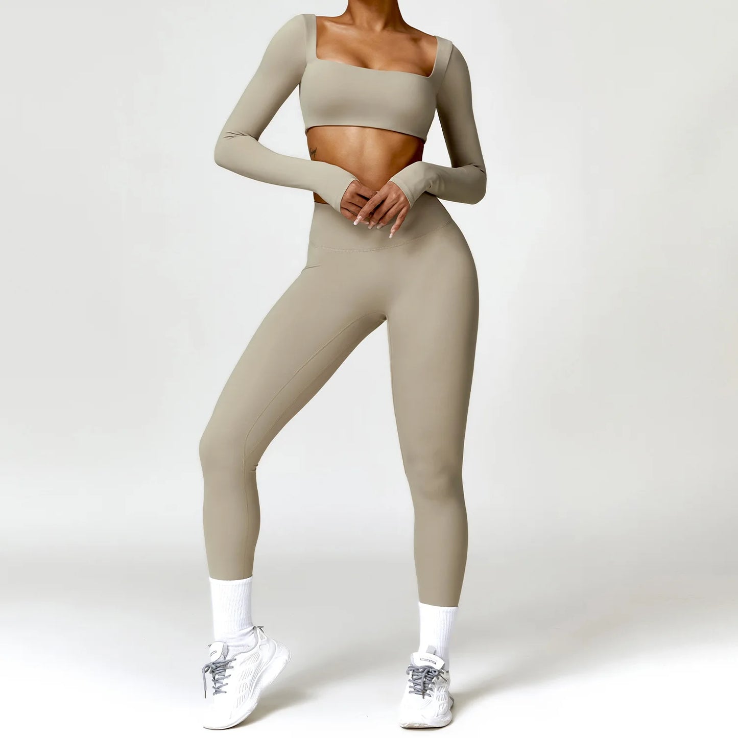 Ensemble de sport de yoga 2 pièces pour femmes, ensemble de gymnastique à séchage rapide, survêtement pour femmes, course à pied, entraînement, chemise de sport à manches longues, vêtements de yoga