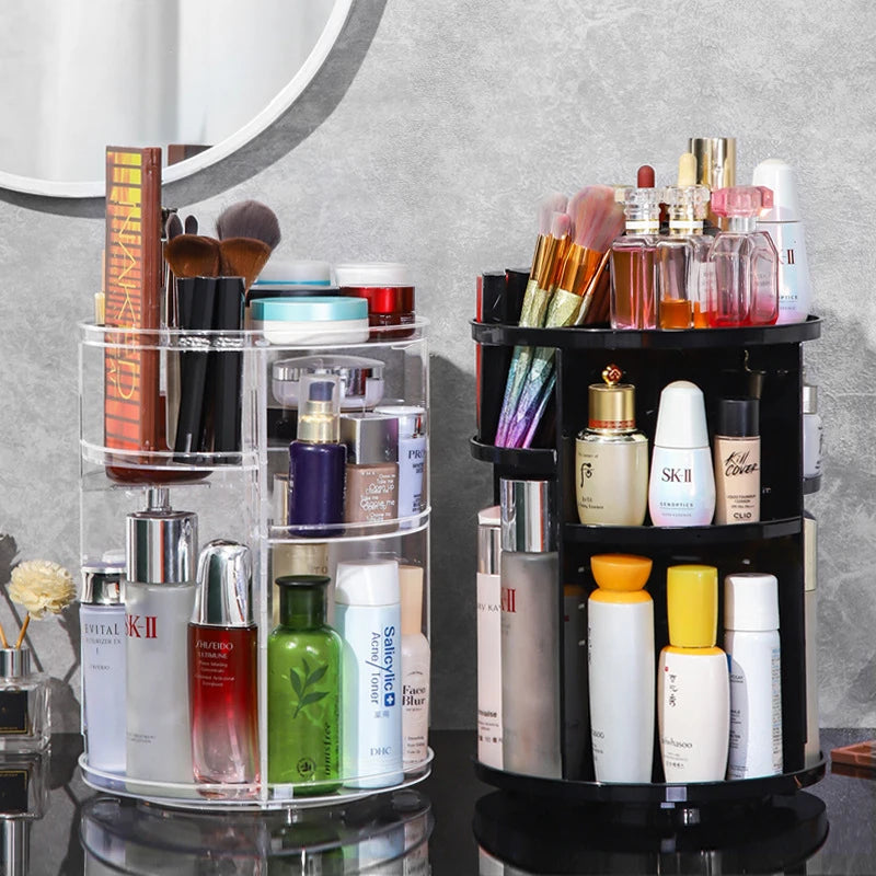 360 Degree Rotating Cosmetic Storage Rack Adjustable Layer Cosmetic Storage Rack With Slot Top Rotating Skincare Device