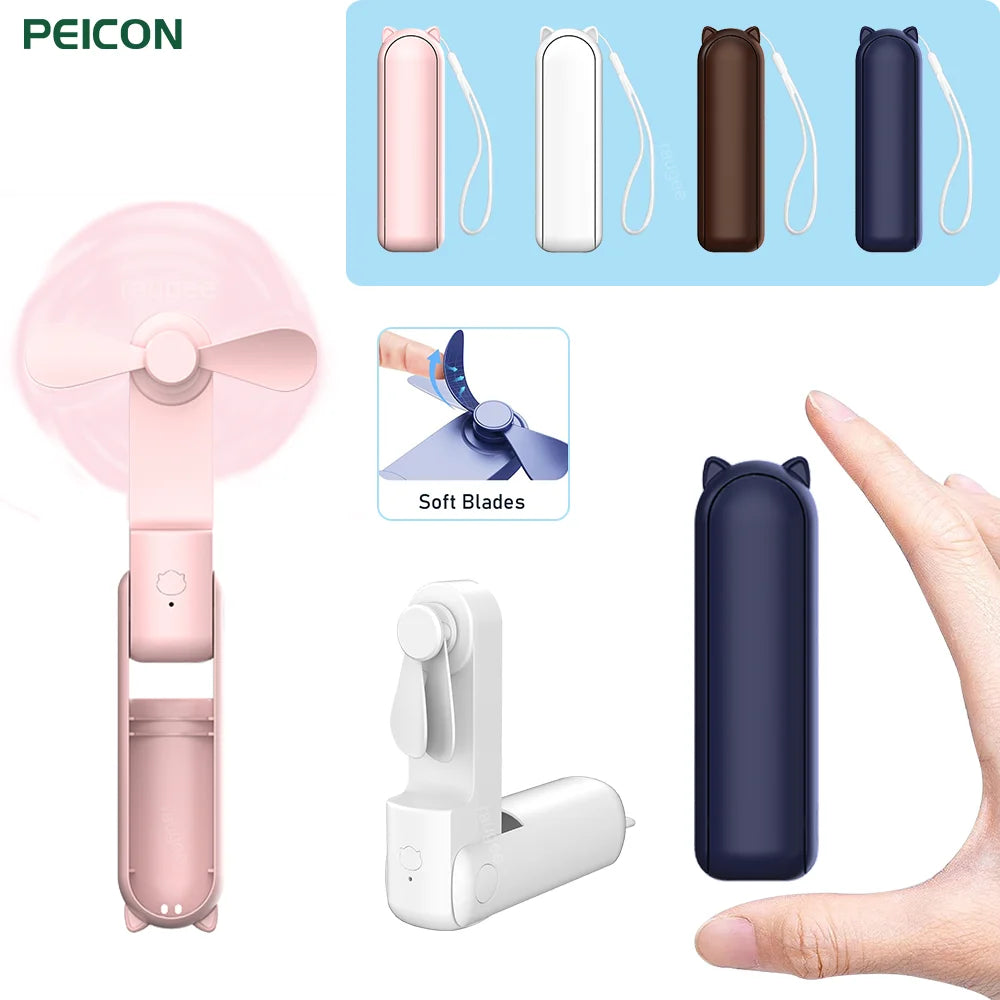 Portable Fan Super Mini Handheld Fan USB Rechargeable Fan Foldable Hand Held Small Pocket Fan with 2000mAh Power Bank 3 Gears