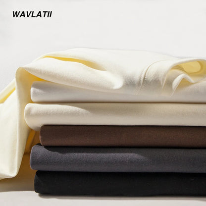 WAVLATII New Men Oversized T shirts Female 260 GSM Casual White Streetwear Tees Black Solid Basic Summer Tops for Young WMT2401