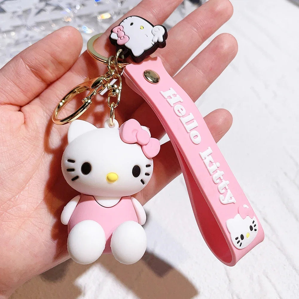 Hello Kitty Keychain Cartoon Doll Jewelry Sanrio Kawaii Kt Pvc Soft Rubber Car Keychain Role Playing Accessories Gift