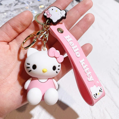 Hello Kitty Keychain Cartoon Doll Jewelry Sanrio Kawaii Kt Pvc Soft Rubber Car Keychain Role Playing Accessories Gift