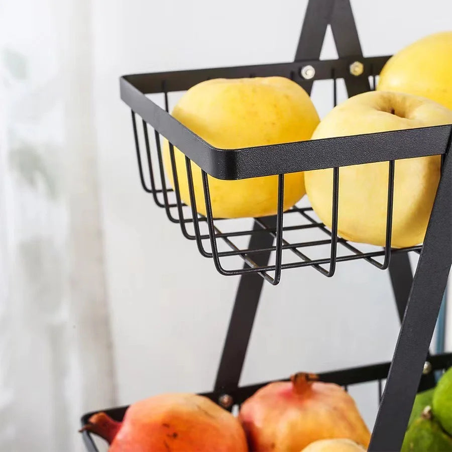 Fruit Basket with Wooden Handles Multifunctional Kitchen Counter Dining Organizer for Fruit Vegetable Bread Storage