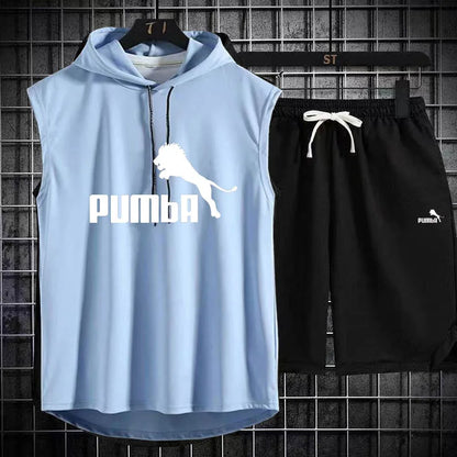 Brand  Summer Men's Two Piece Set CasualT-Shirt and Shorts Set Mens Sports Suit Fashion Short Sleeve Tracksuit Hooded T-shirt