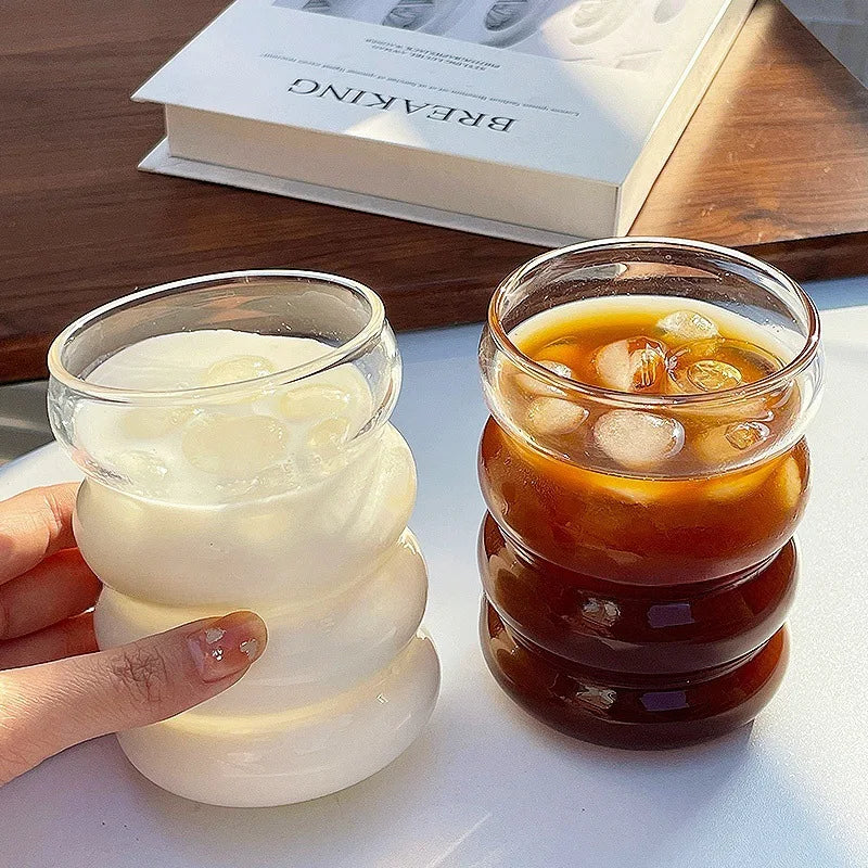 Glass Cup Household Corrugated Glass Cup Coffee Milk Cup Transparent Glasses Ice Juice Mug Tea Cup Drinkware Retro