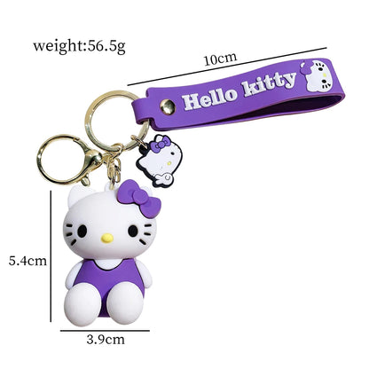 Hello Kitty Keychain Cartoon Doll Jewelry Sanrio Kawaii Kt Pvc Soft Rubber Car Keychain Role Playing Accessories Gift