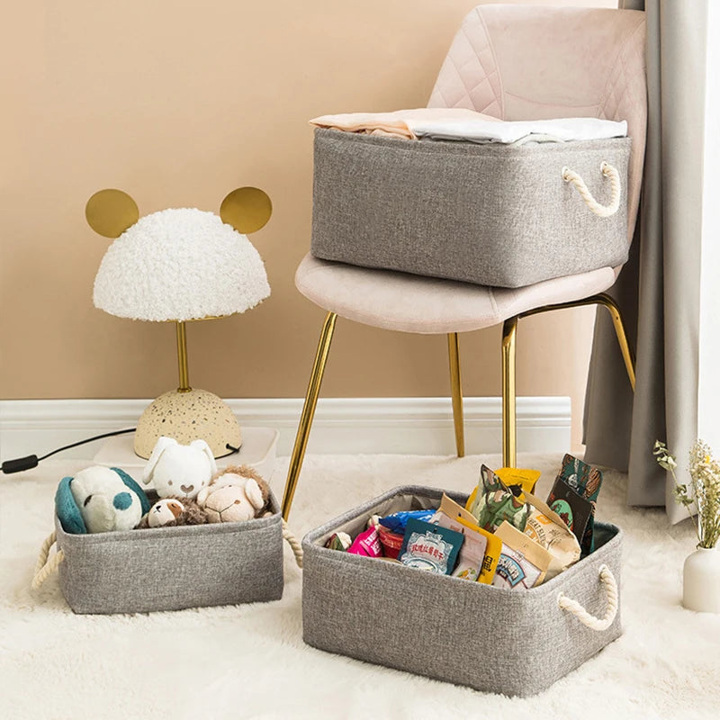 Cotton Linen Folding Strap handle kids toys organizer Clothes and sundries storage box Cabinet storage bag Laundry Basket