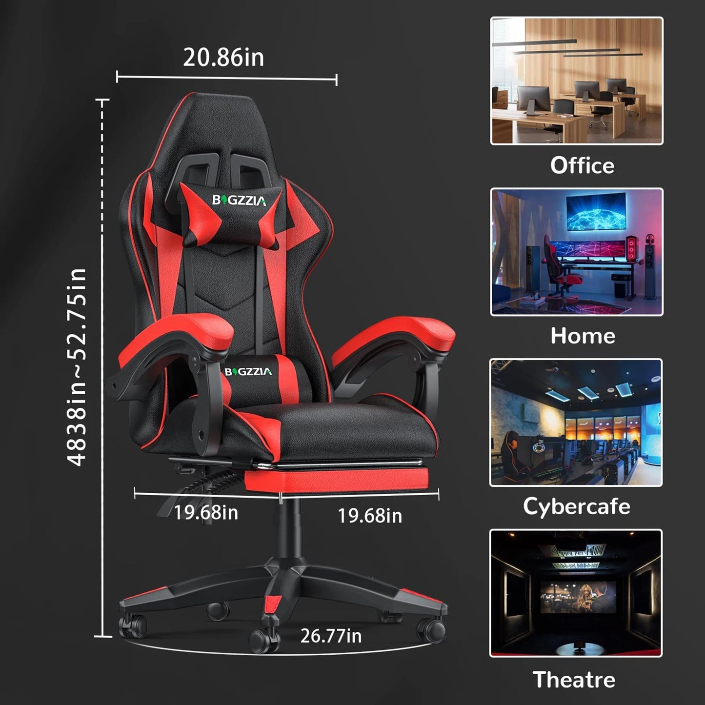 Gaming Chair with Footrest Gamer Chairs Ergonomic with Lumbar Cushion Headrest Gaming Chair Height Adjustable Computer Chair