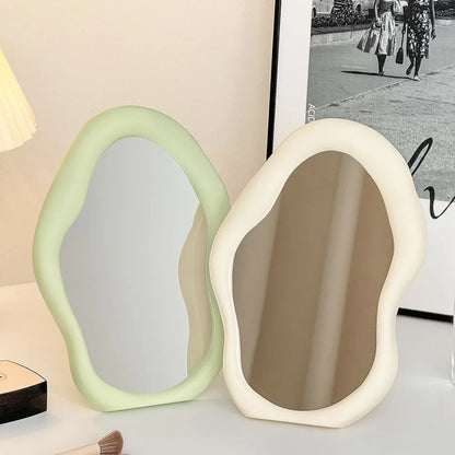 1PC Cream Style Makeup Mirror Decorative Irregular Simple Standing Dresser Mirror Cloud Shaped French Hairdressing Wall Mirror