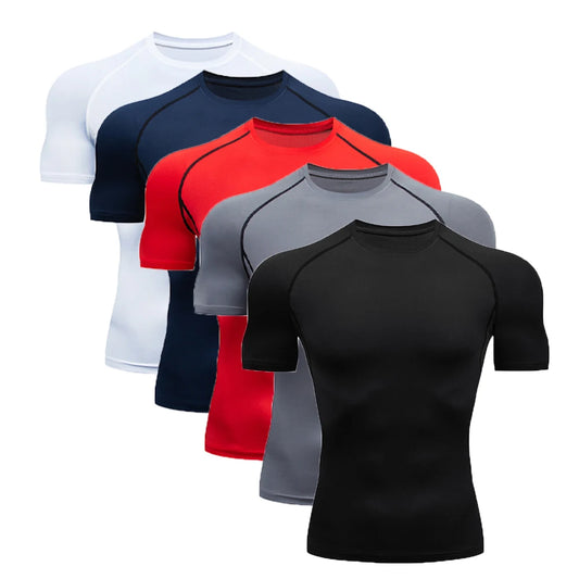 Men's Compression Shirts Athletic Quick Dry Breathable Rash Guard Athletic Tight Workout Tops Summer