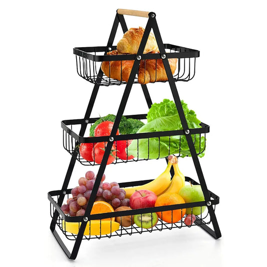 Fruit Basket with Wooden Handles Multifunctional Kitchen Counter Dining Organizer for Fruit Vegetable Bread Storage